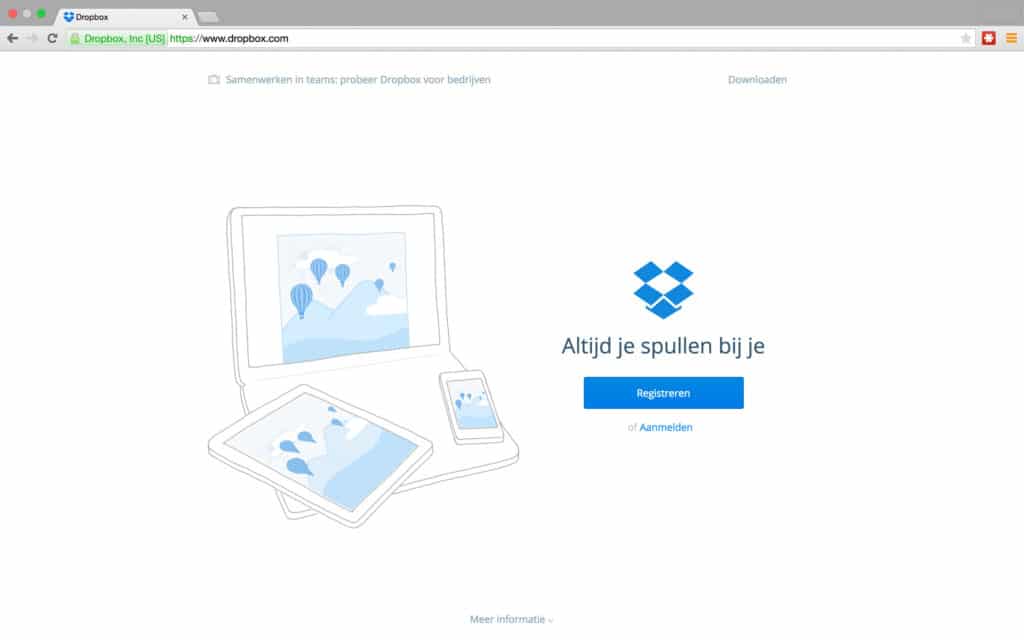 Landingspagina Dropbox