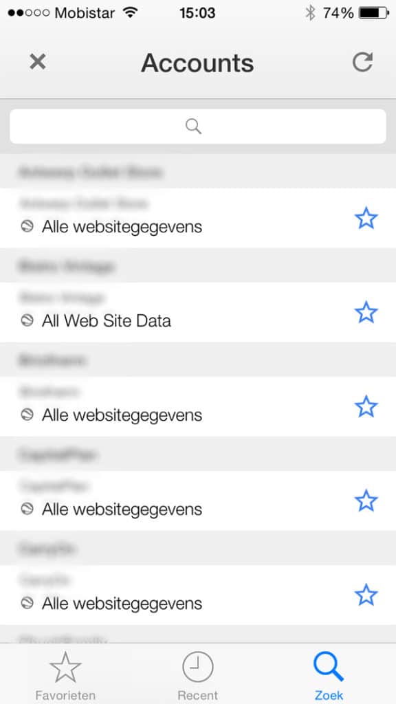 Overzicht websites in accountlijst Google Analytics App