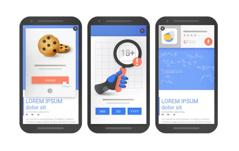 Voorbeelden van pop-ups en interstitials die Google door de vingers ziet