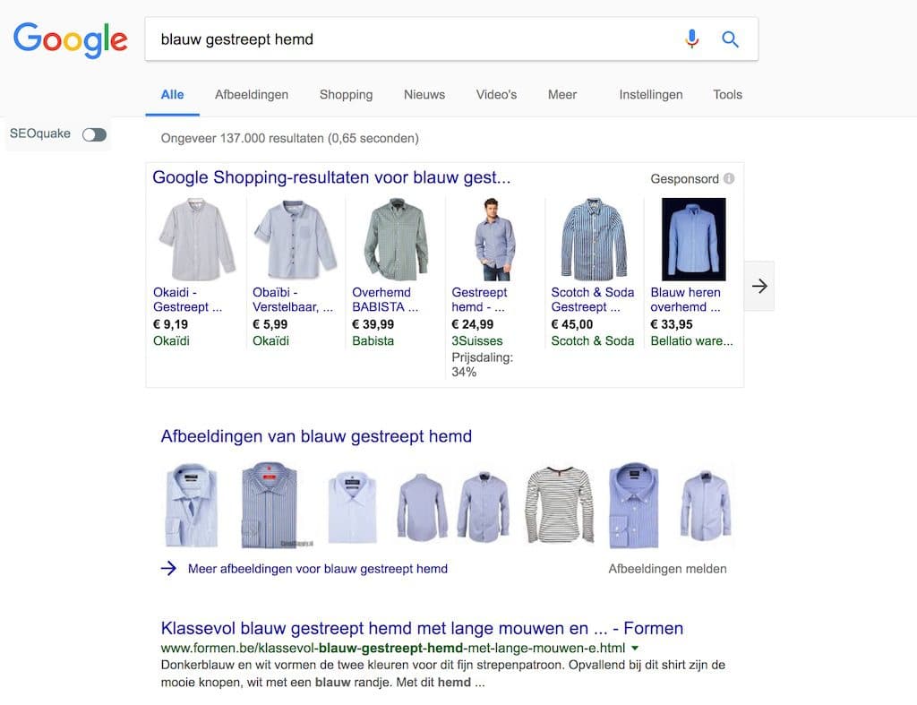 Google Shopping Campagne blauw gestreept hemd