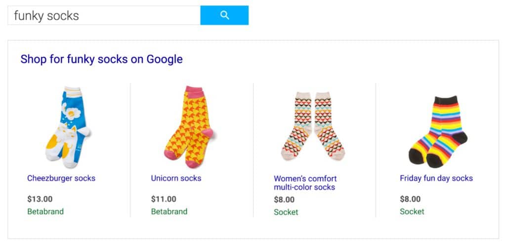 Google Shopping campagne Funky Socks