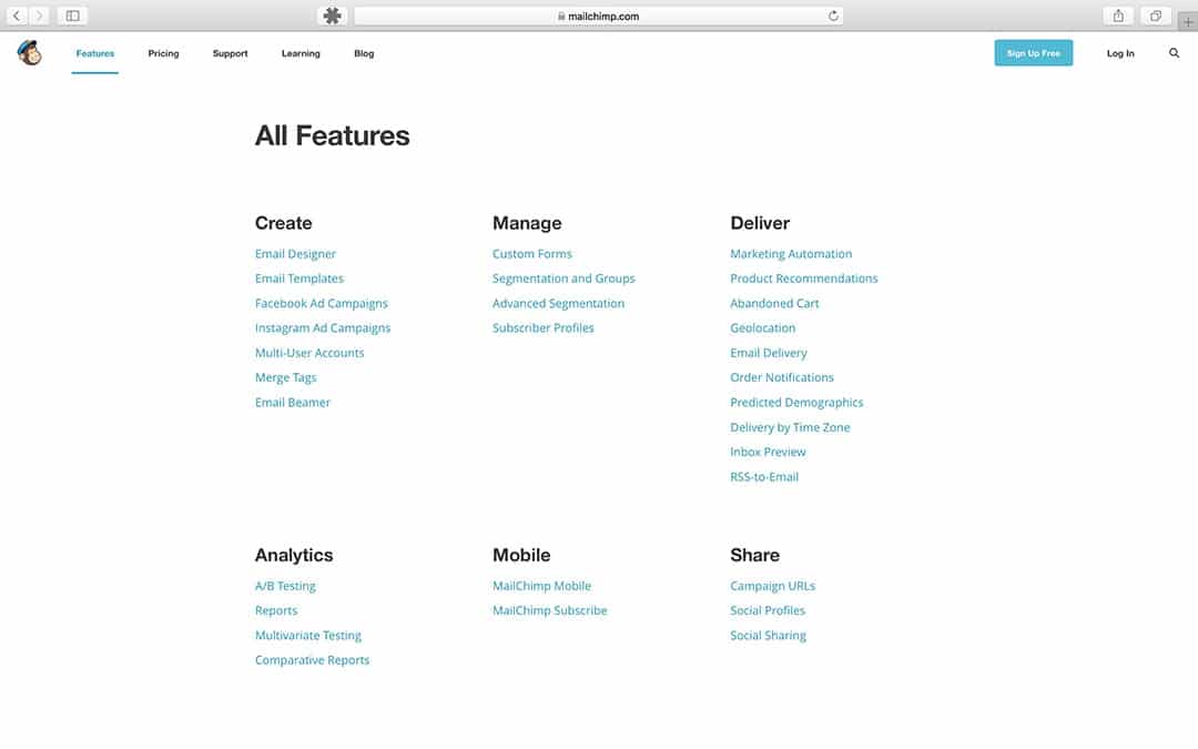 Features MailChimp - Handleiding MailChimp - Lincelot