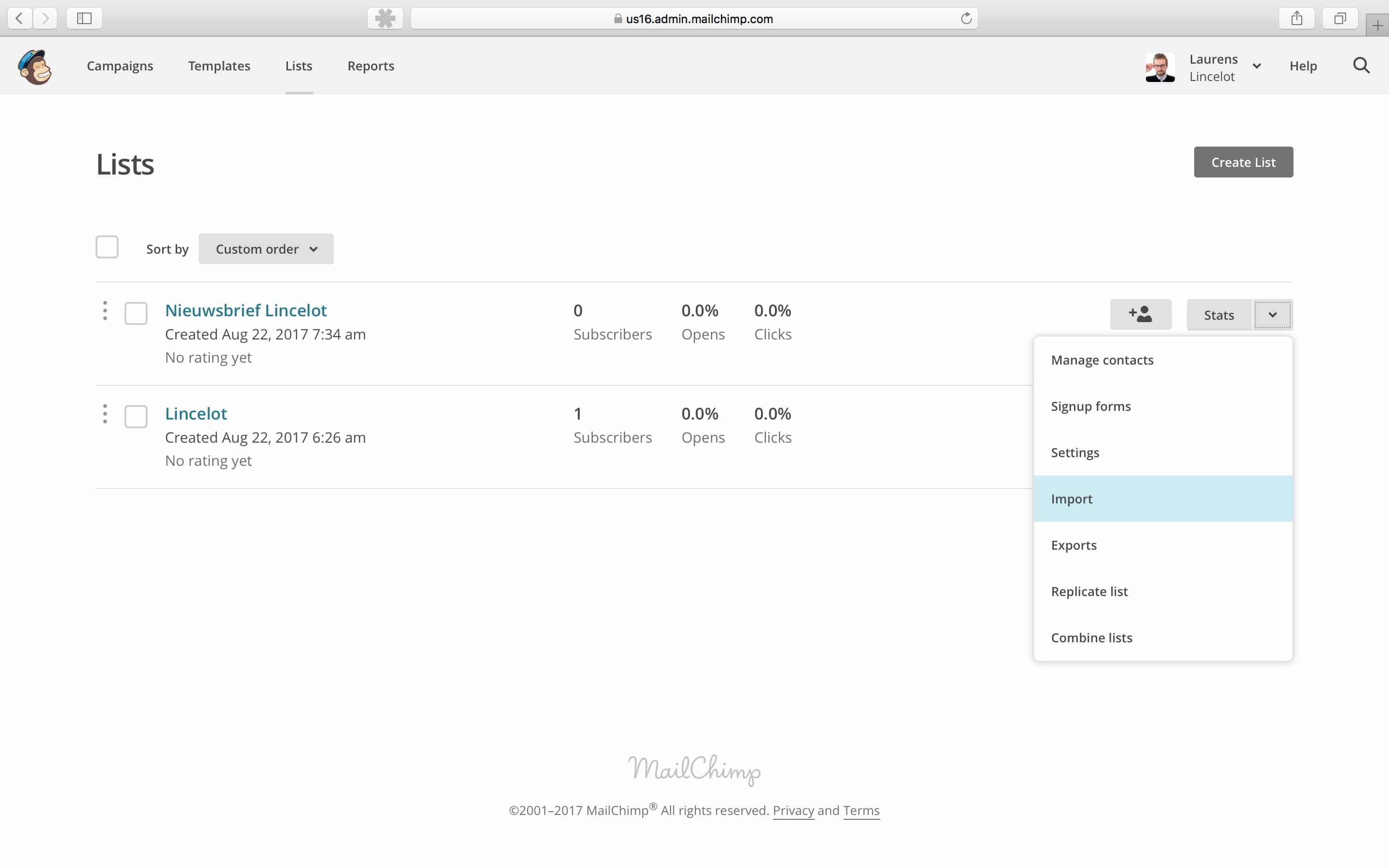 Lijst importeren - Handleiding MailChimp - Lincelot