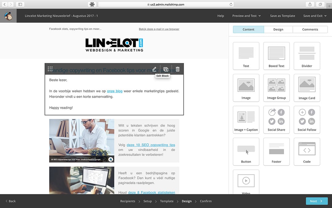 Mailing opmaken - Handleiding MailChimp - Lincelot