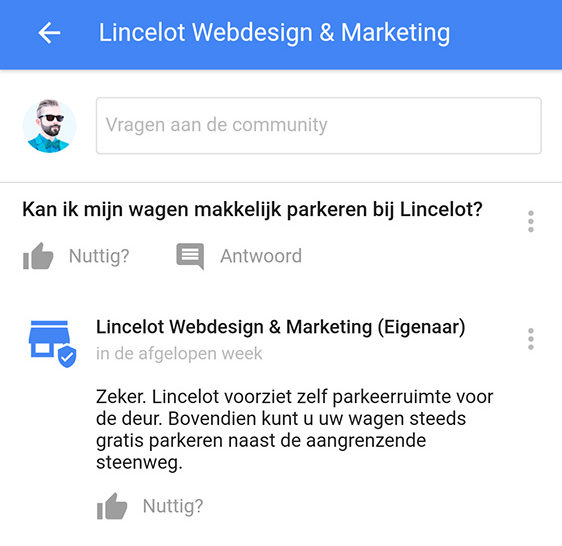 Google Vragen en Antwoorden - Voorbeeldvraag