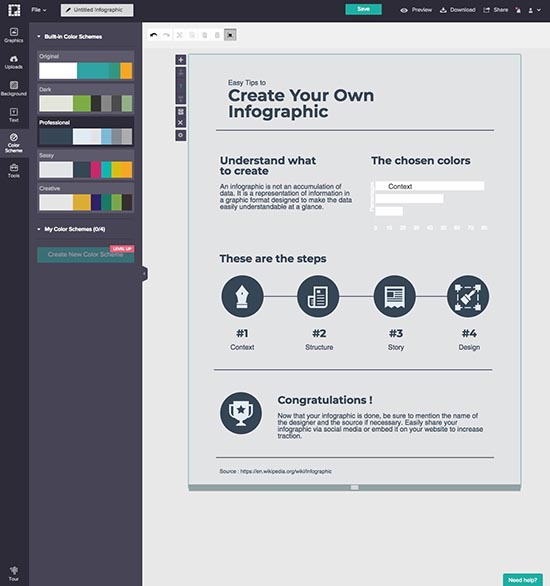 Online foto's bewerken - 5 gratis fototools - Piktochart Infographics kleurenschema - Lincelot