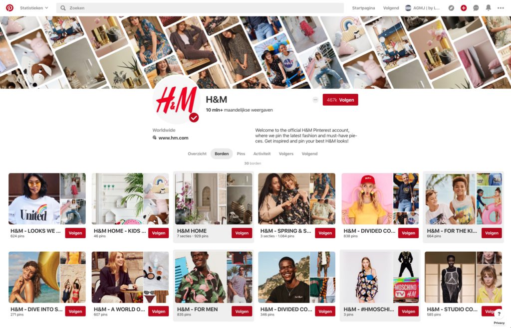 Wat is Pinterest en wat zijn de voordelen voor je bedrijf - Voorbeeld Boards HM