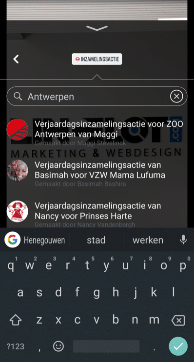 Facebook Stories voor bedrijven - de gids voor beginners - Inzamelingsactie sticker - Lincelot