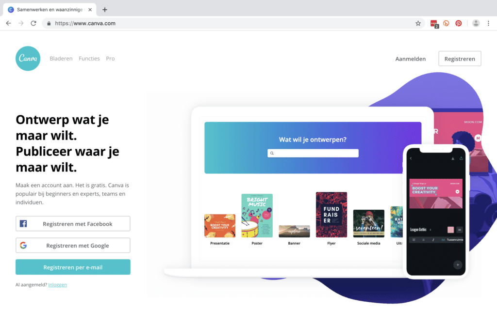 Canva aanmelden