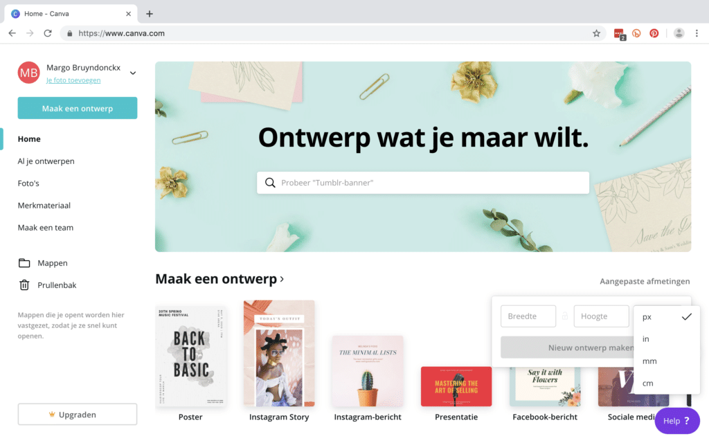 Canva ontwerp kiezen