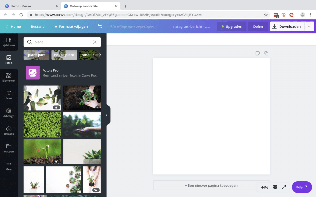 Canva zoeken e,n selecteren