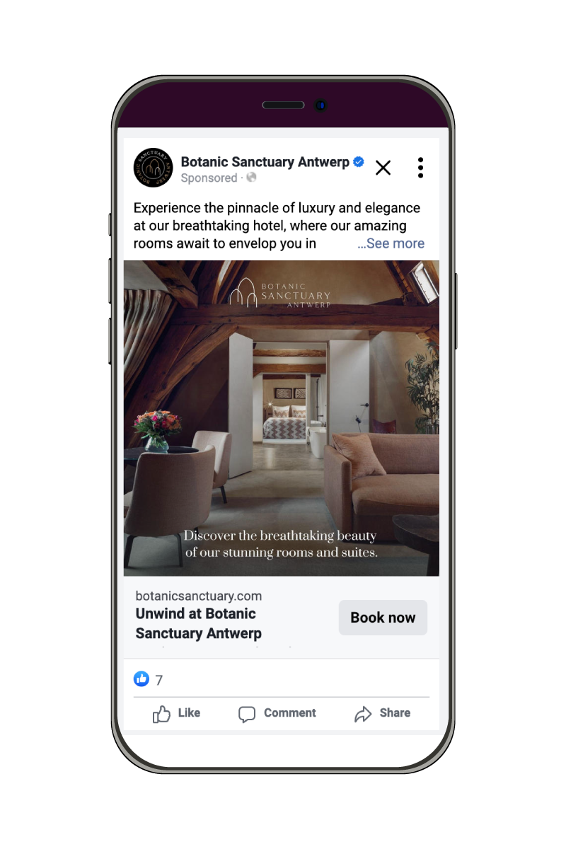 Voorbeeld van mobiele facebook advertentie van Botanic Sanctuary Antwerp door Lincelot Edegem